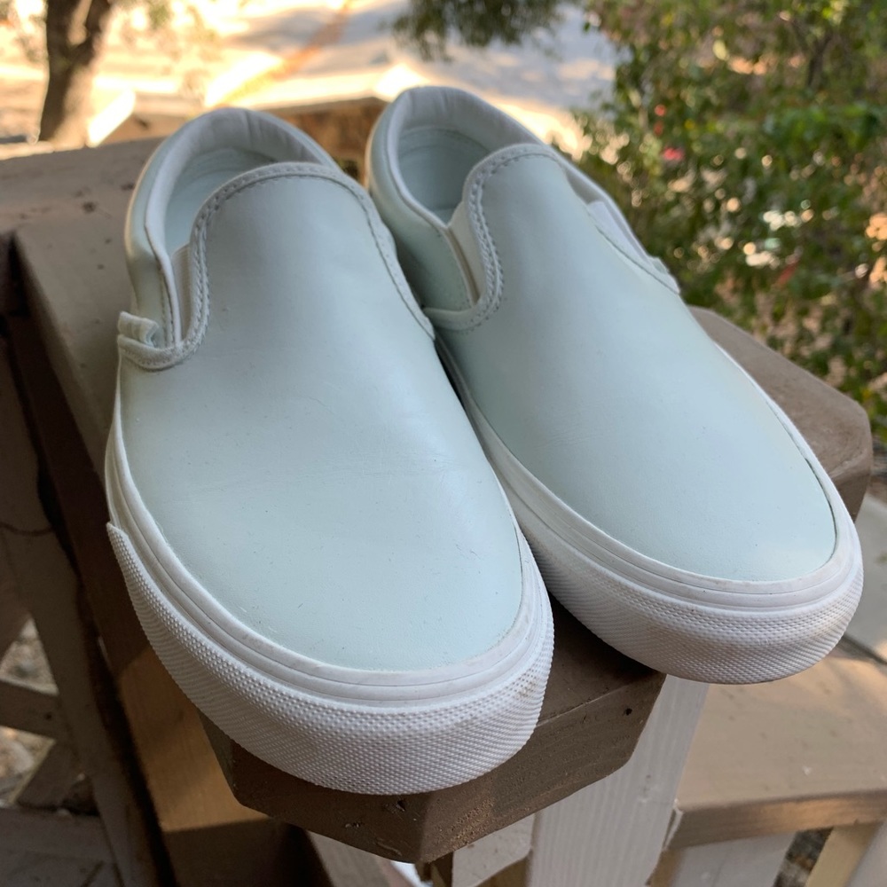Mint leather Vans, slip on, women’s 9